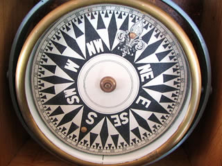Close up view of compass dial